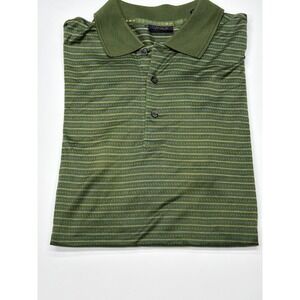 COMO Made in Italy Mens XL Green Striped Short Sleeve Golf Polo Shirt Cotton